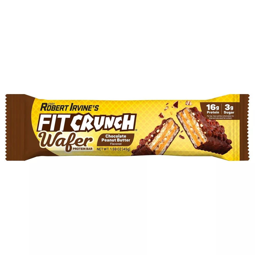Robert Irvine's FITCRUNCH Low Sugar GF Protein Bar (1 bar) - Top Nutrition and Fitness Canada Chocolate Peanut Butter Baked Snack Bar-Mint Chocolate Chip Baked Snack Bar-Milk & Cookies Protein Bar-Chocolate Peanut Butter WAFER-Strawberry Strudel Nutrition Bar