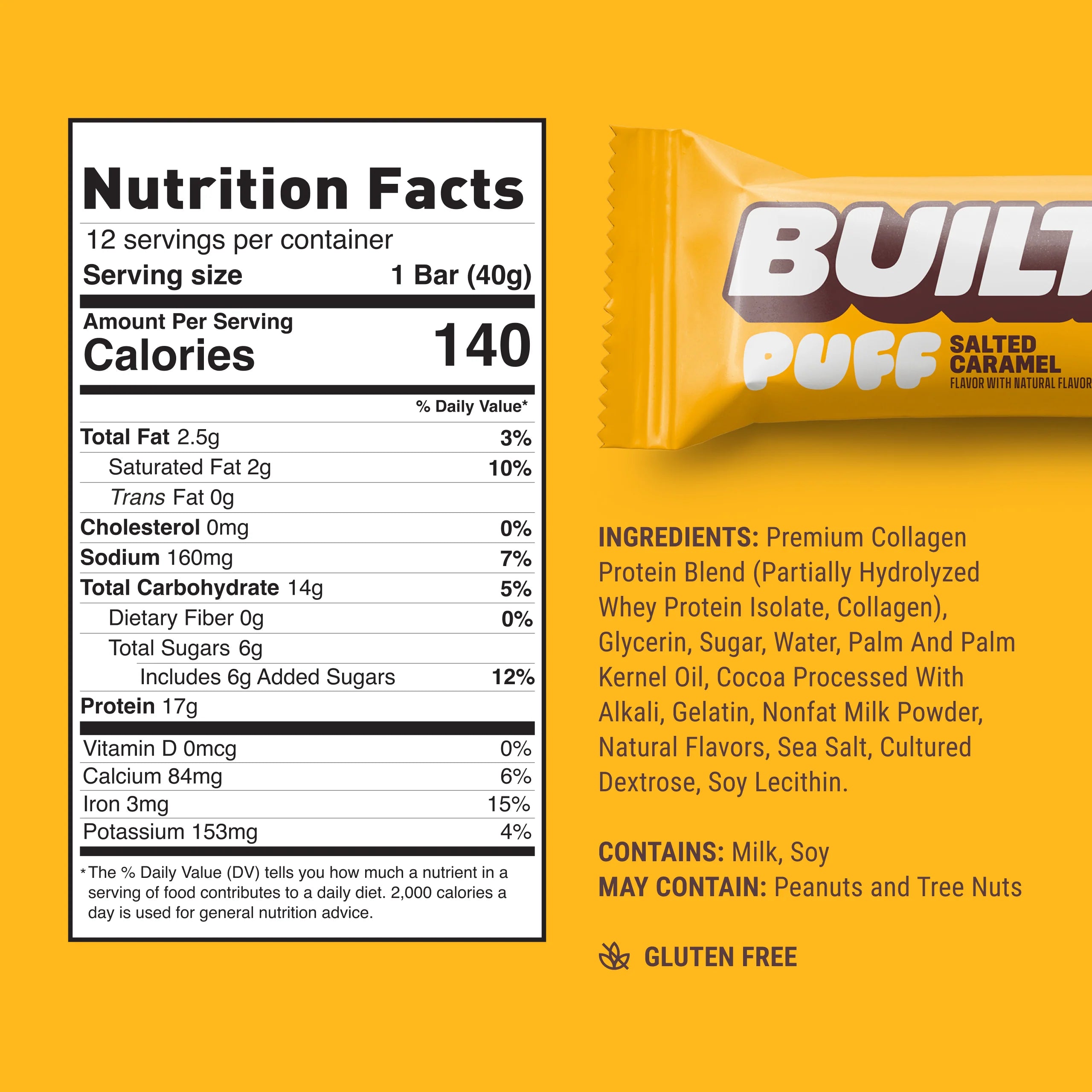 Built Protein Bars & Puffs (1 Box of 12) Nutrition Facts panel
