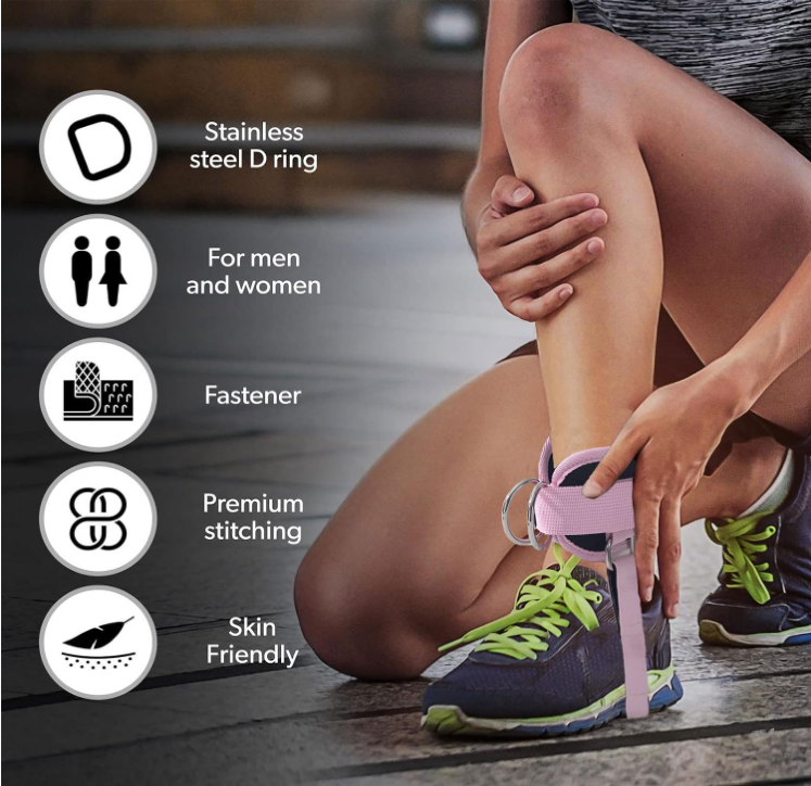Padded ankle strap with heavy-duty touch-fastener closure for a secure lower-body cable workout