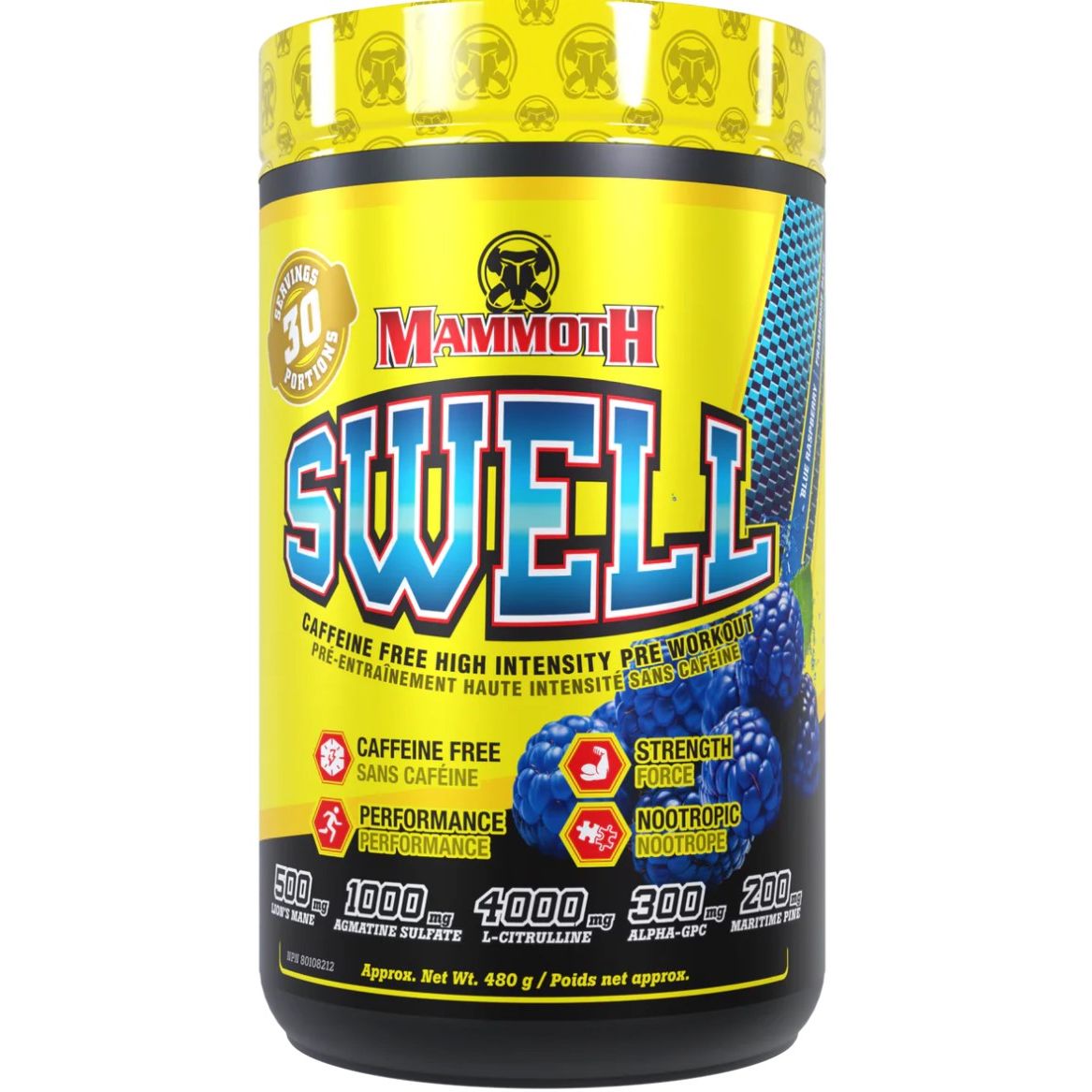 Mammoth Swell Caffeine Free Preworkout (380g) — Blue Raspberry