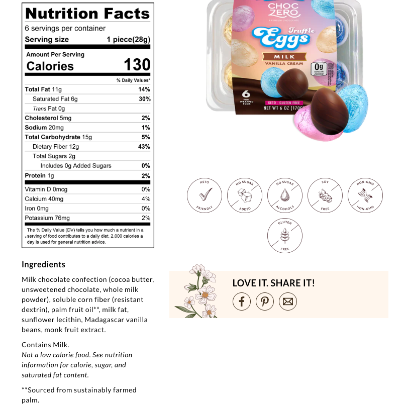 ChocZero Keto Creme Eggs — Sugar Free Chocolate Truffles (6 eggs) — image 3