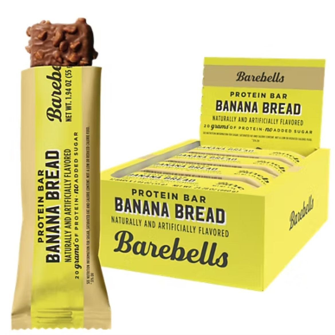 Barebells Banana Bread Protein Bar (Box of 12) — soft banana-bread taste with 20g protein, no added sugar