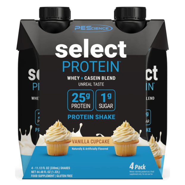 PEScience Select Protein Shake RTD — Vanilla Cupcake 4-pack carton fronts