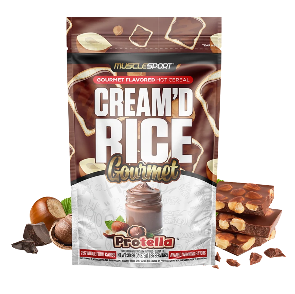 MuscleSport Cream'd Rice Protella hot cereal pouch, 25 servings, 25g whole-food carbs, gluten-free