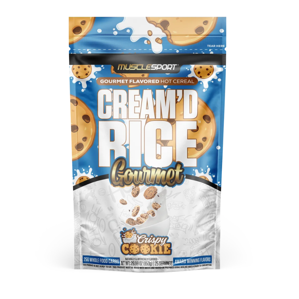 MuscleSport Cream'd Rice Crispy Cookie hot cereal pouch with chocolate chip cookies, 25 servings