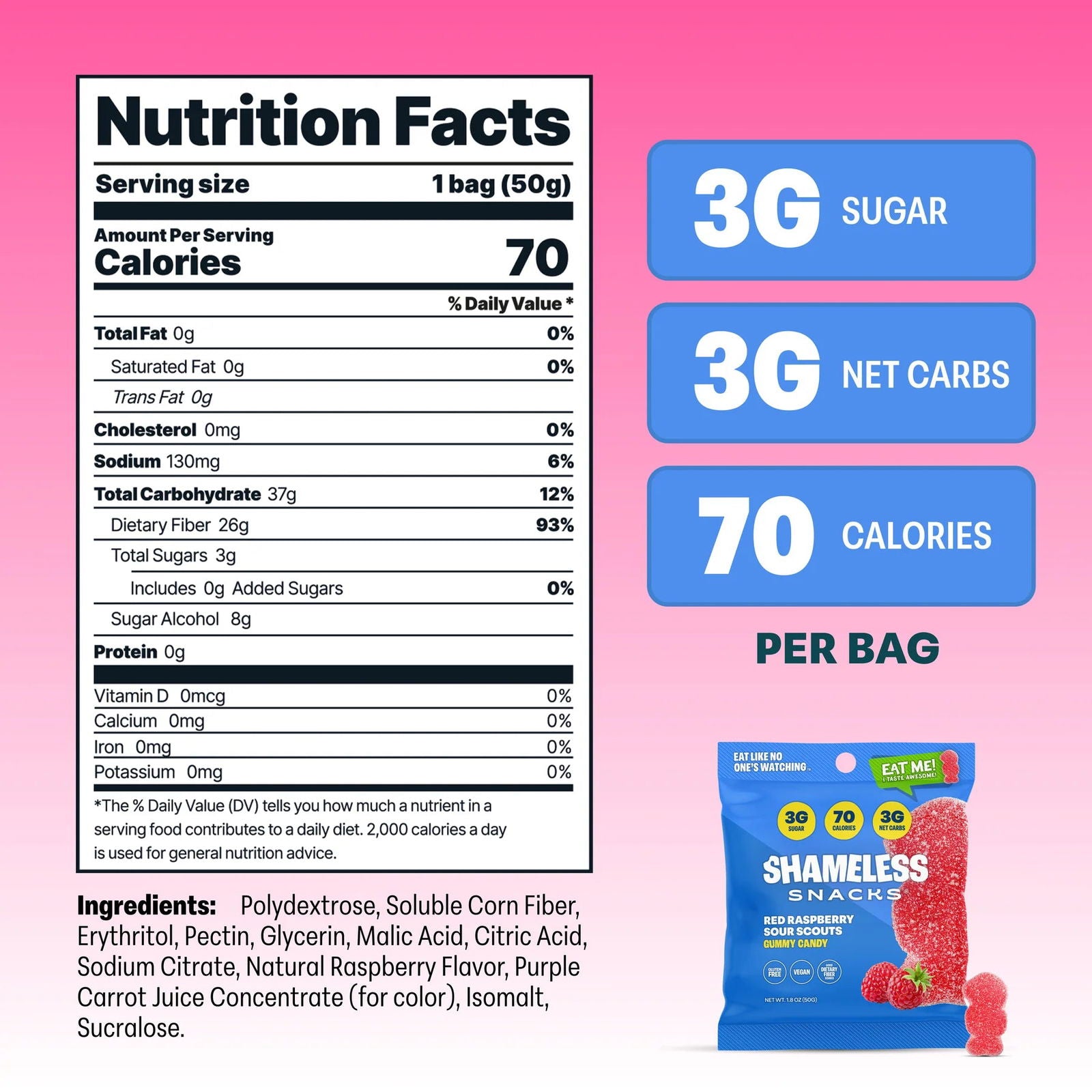 Shameless Snacks Low Sugar Vegan Gummy Candy (1 bag) - Top Nutrition and Fitness