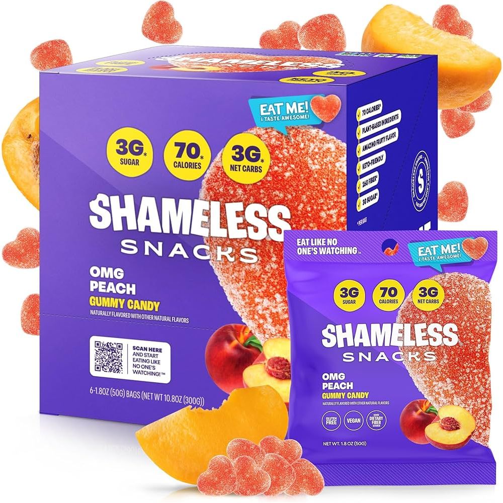 Shameless Snacks Low Sugar Vegan Gummy Candy (BOX of 6) - Top Nutrition and Fitness