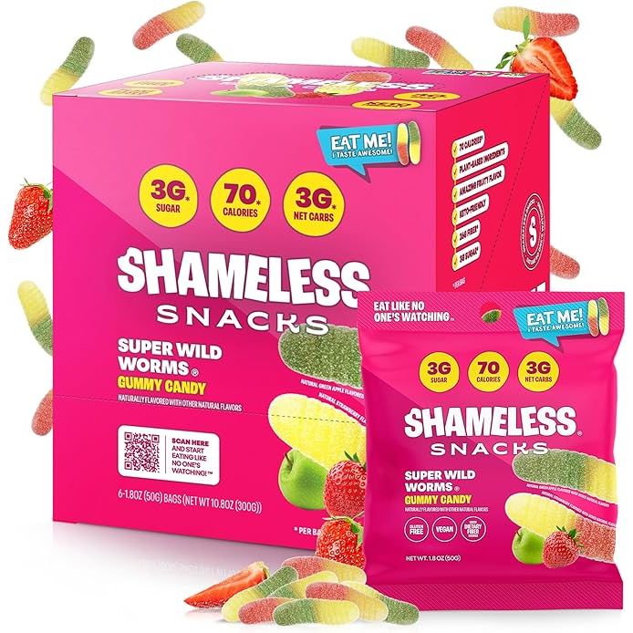 Shameless Snacks Low Sugar Vegan Gummy Candy (BOX of 6) - Top Nutrition and Fitness
