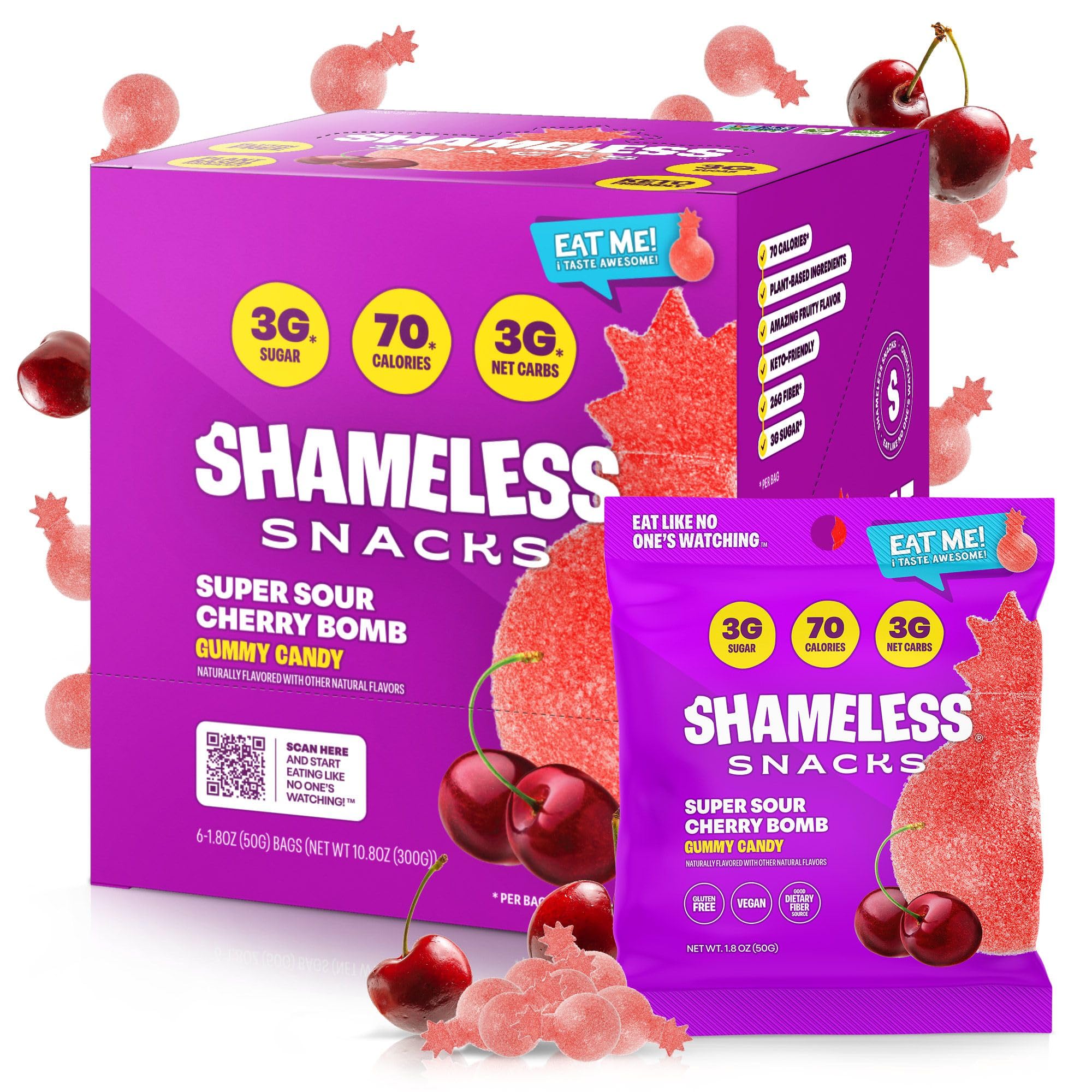 Shameless Snacks Low Sugar Vegan Gummy Candy (BOX of 6) - Top Nutrition and Fitness