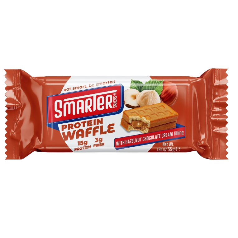 Smarter Snacks Protein Waffle Hazelnut Chocolate Cream single 55g pack front, 15g protein