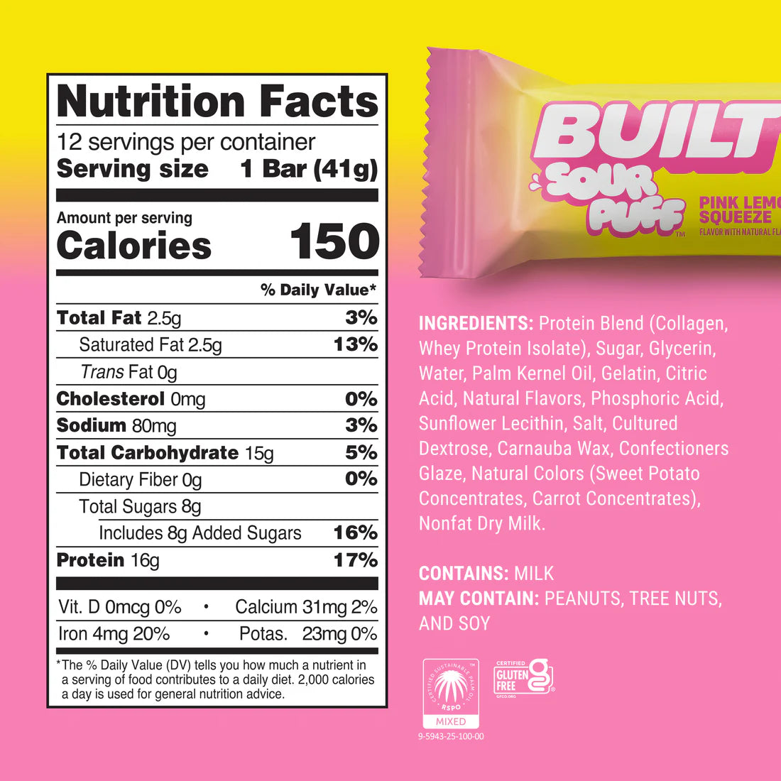 Built Protein Bars & Puffs (1 Bar) nutrition facts panel