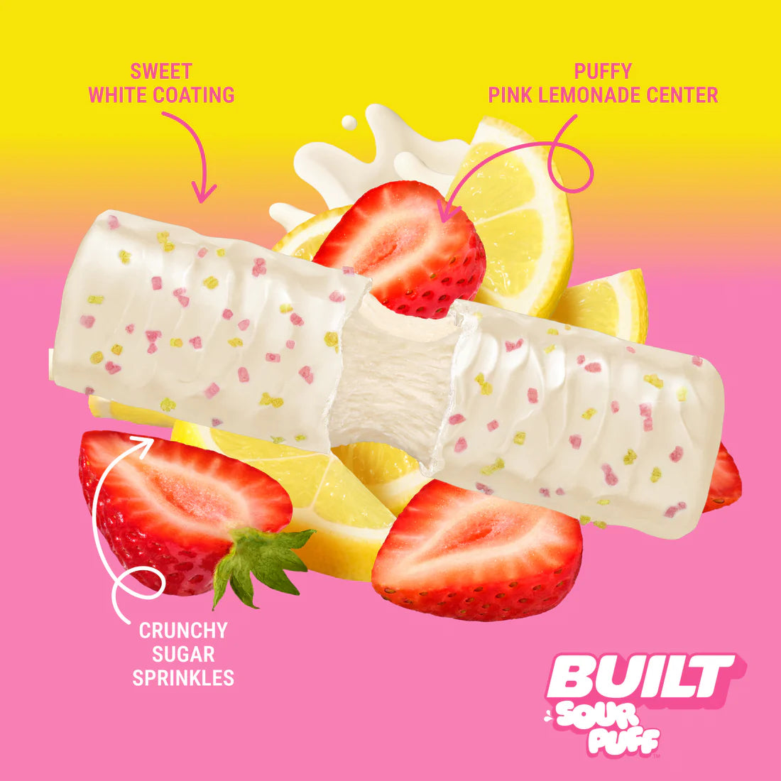 Built Protein Bars & Puffs (1 Box of 12) — Pink Lemonade Squeeze Sour Puff *LIMITED* bag packaging