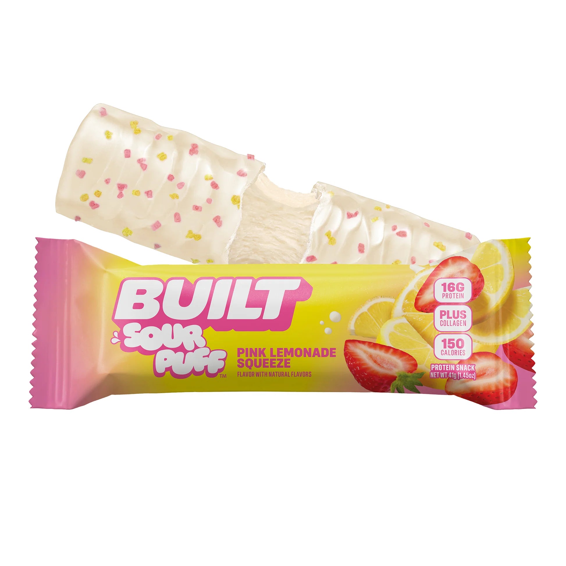 Built Protein Bars & Puffs (1 Bar) — Pink Lemonade Squeeze Sour Puff *LIMITED* bag packaging