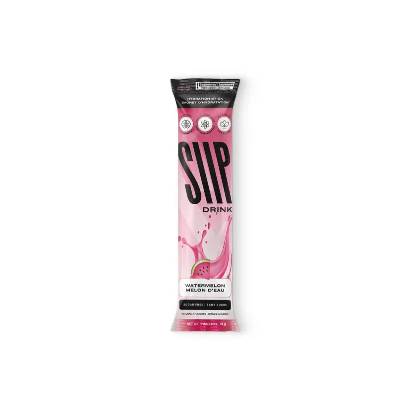 SIIP Watermelon hydration drink stick, single-serve sugar-free electrolyte sachet with B vitamins