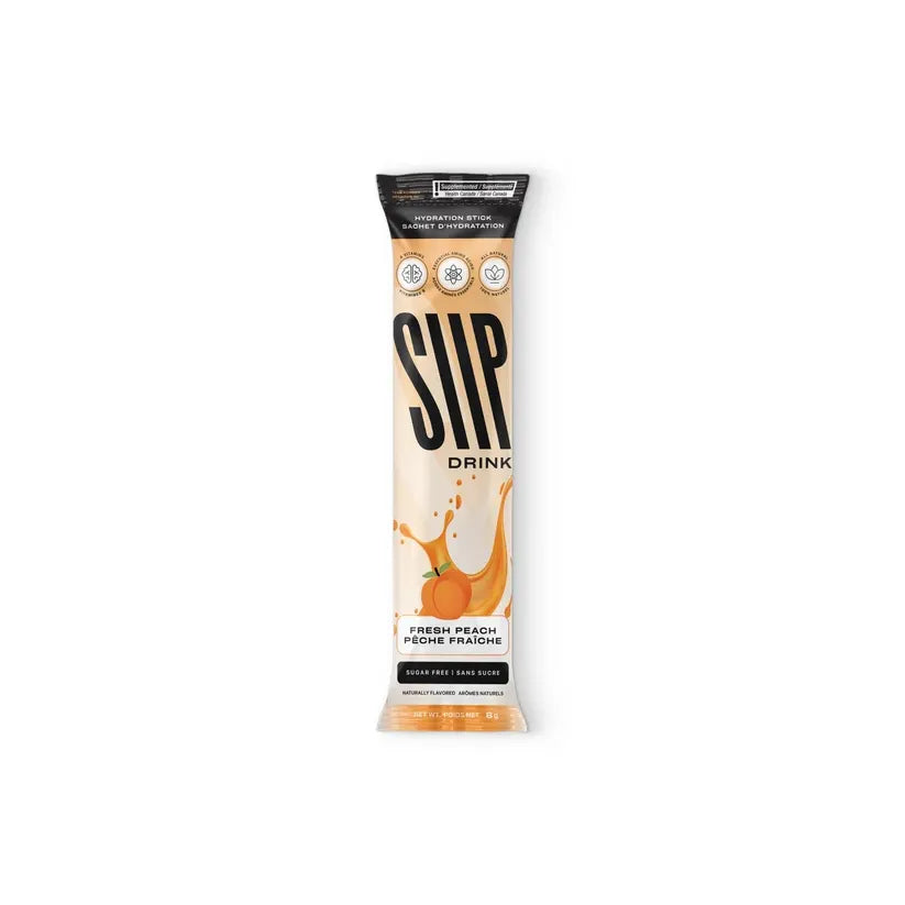 SIIP Fresh Peach hydration drink stick, single-serve sugar-free electrolyte sachet with aminos