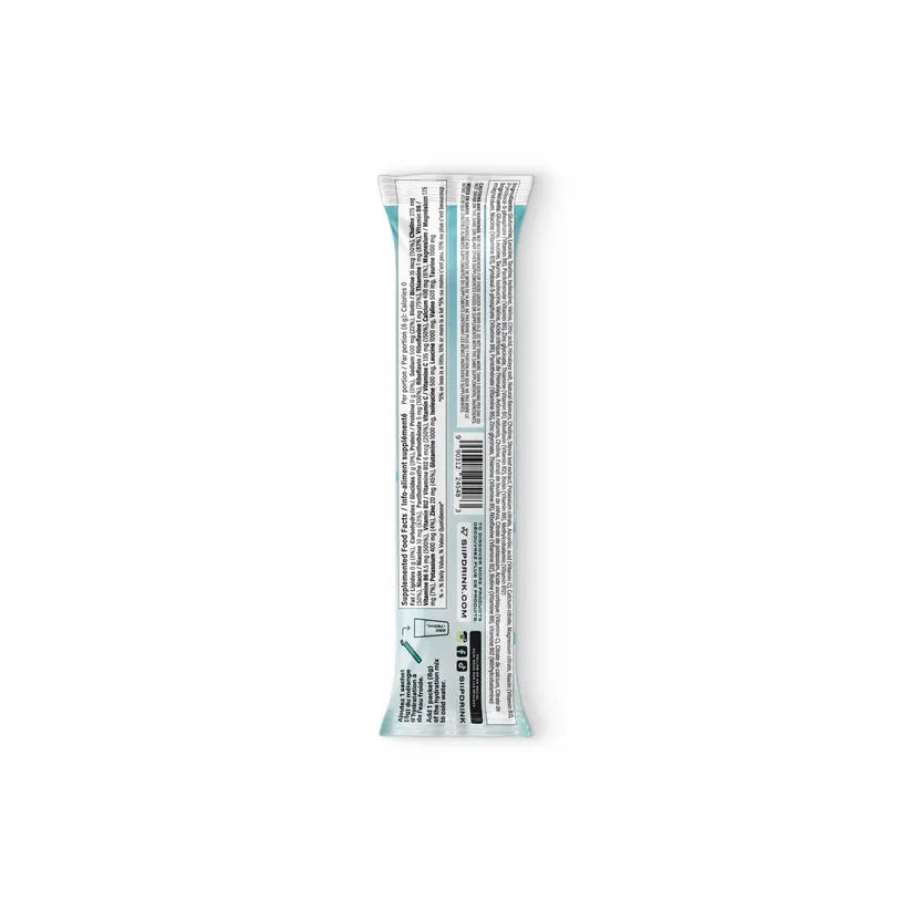 Supplemented Food Facts on the back of SIIP Cooling Breeze hydration drink stick, 8g single-serve sachet