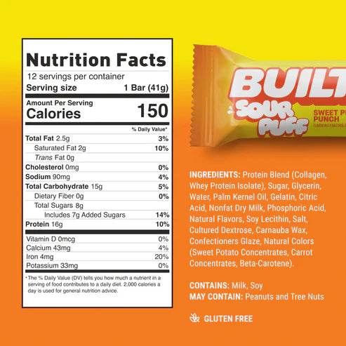 Built Protein Bars & Puffs (1 Bar) nutrition facts panel