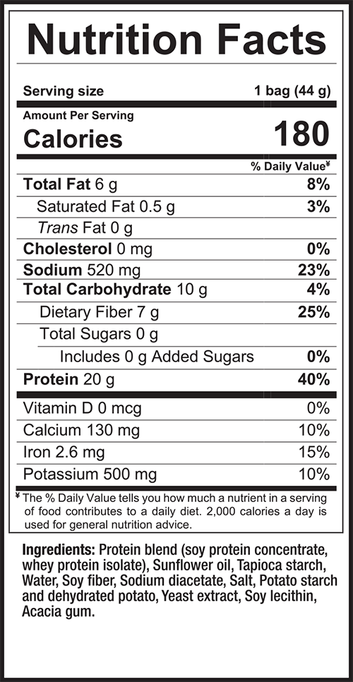 Sinfit Nutrition Protein Chips Nutrition Facts panel