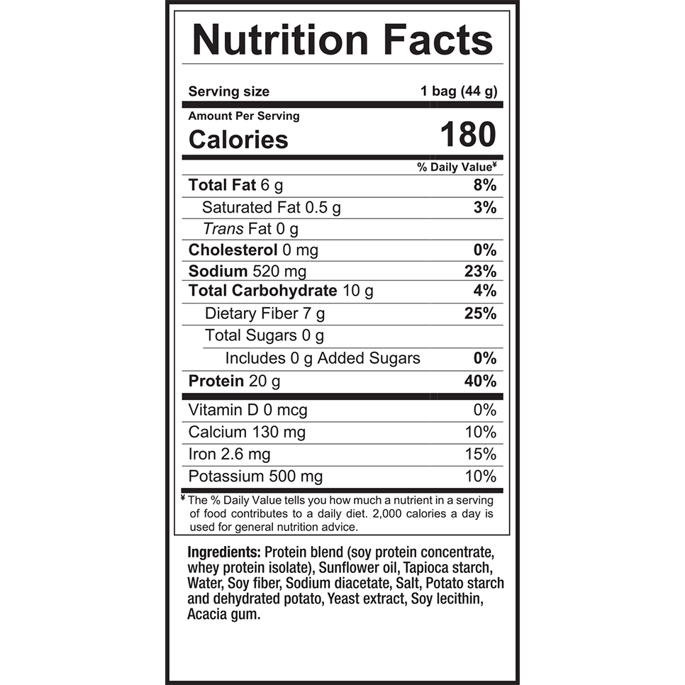 Sinfit Nutrition Protein Chips Nutrition Facts panel