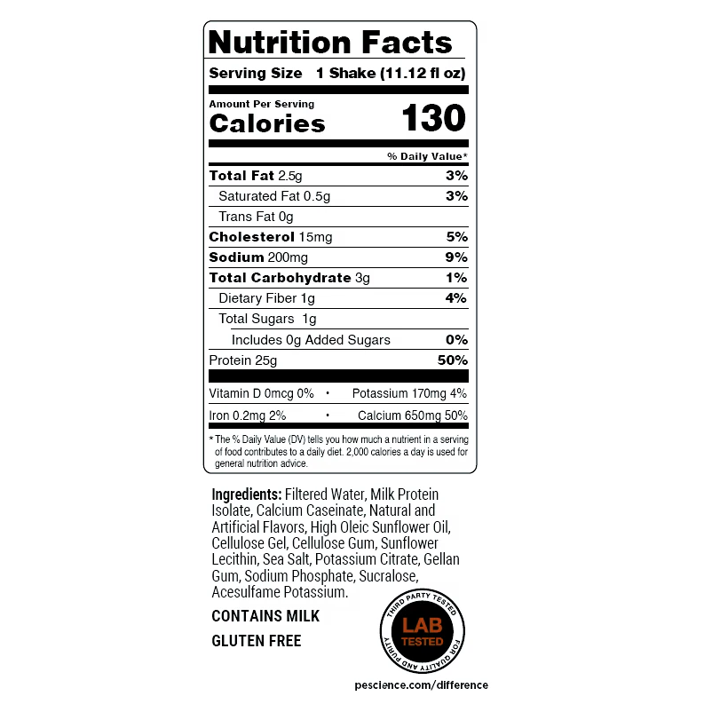 Select Protein Shake - RTD — Nutrition Facts label (Vanilla)
