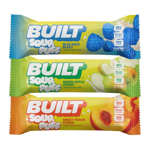 Built Protein Bars & Puffs (1 Bar) — Pink Lemonade Squeeze Sour Puff *LIMITED* isolated product shot