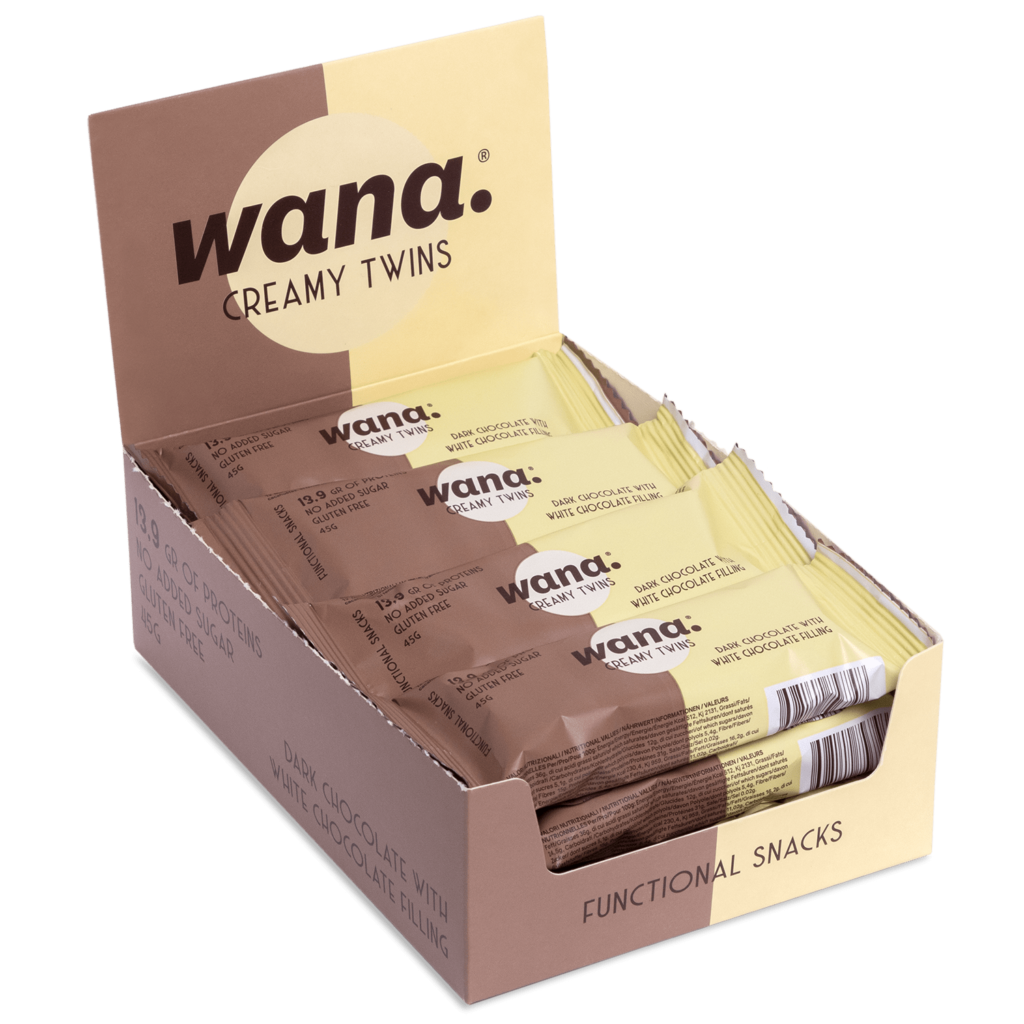 WANA CREAMY TWINS Keto Protein Bars (1 Box of 12 Bars) — Dark Chocolate with White Chocolate filling