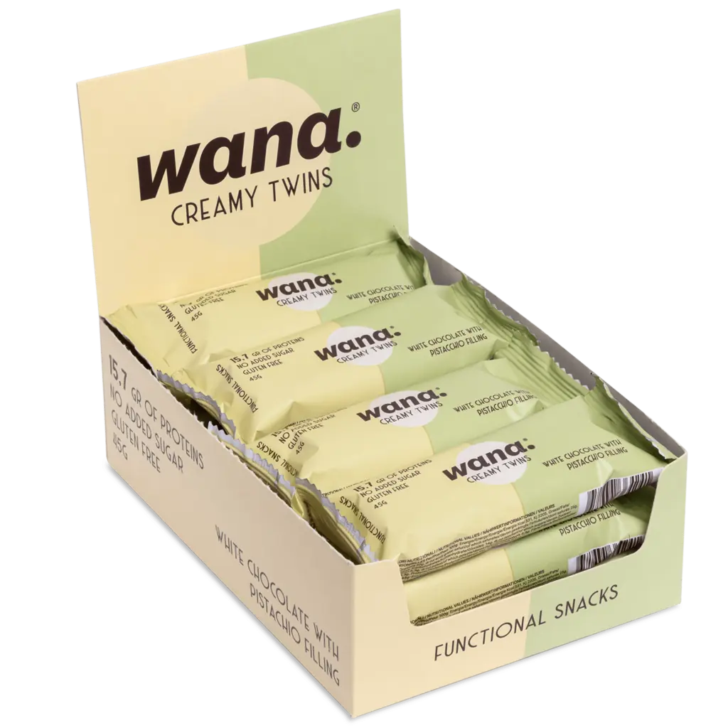 WANA CREAMY TWINS Keto Protein Bars (1 Box of 12 Bars) — White Chocolate with Pistachio filling