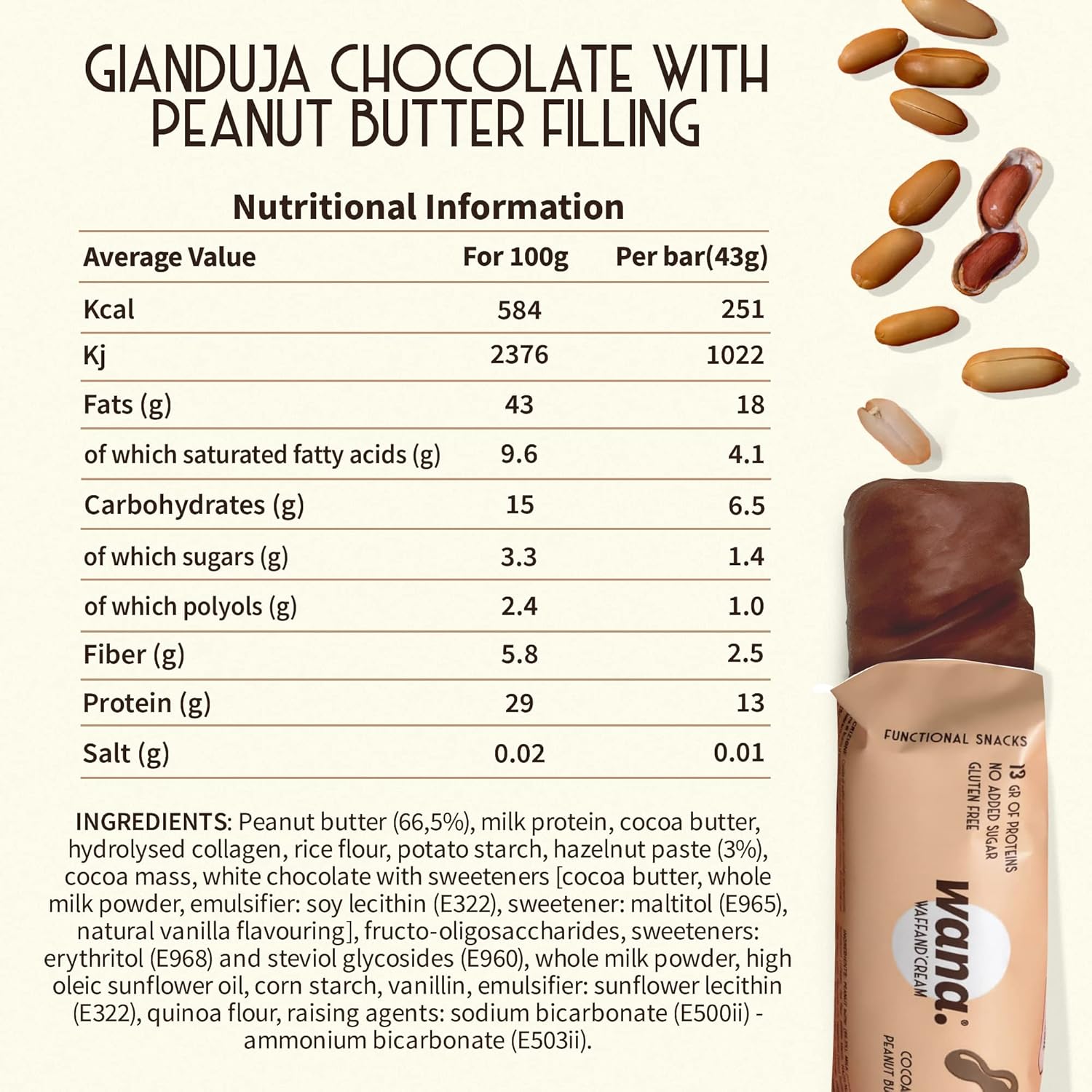 WANA Waffand'Cream "Kinder Bueno" Keto Protein Bar (1 bar) - Top Nutrition and Fitness