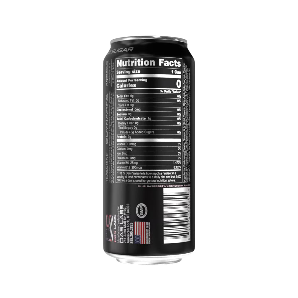 Bucked Up Energy Drink — Rocket Pop back of can with Nutrition Facts panel, zero sugar