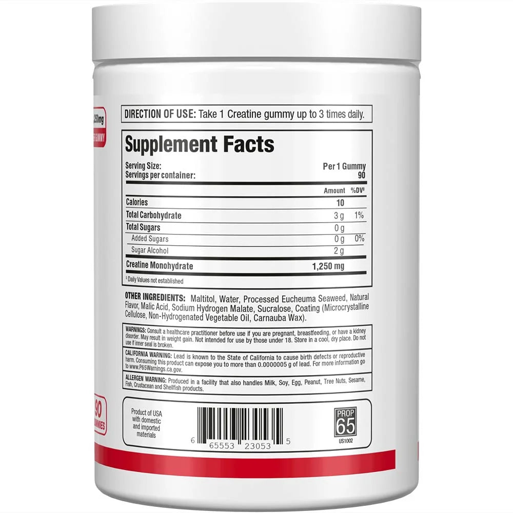 Allmax Creatine Gummies Nutrition Facts label
