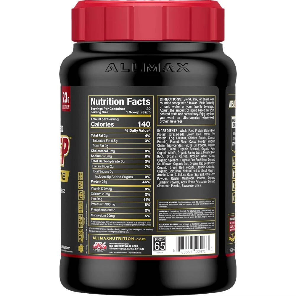 Allmax Meal Prep Lite Dairy-Free Protein Powder Supplement Facts label