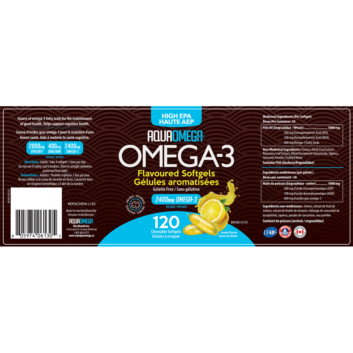 Aqua Omega-3 Fish Oil Chewables (120 Chewable Softgels), retail bottle