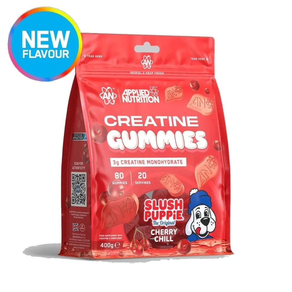 Applied Nutrition Creatine Monohydrate Gummies — Slush Puppie Cherry Chill flavour pouch, 80 gummies