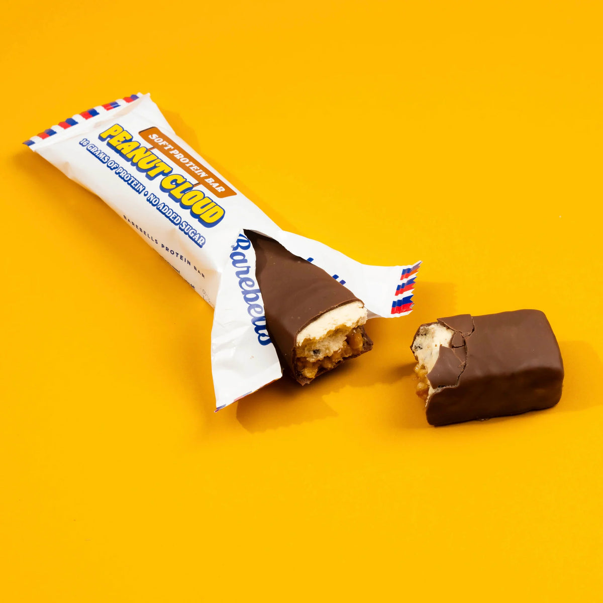 Barebells protein bar line-up — chocolate-coated bars, high in protein with no added sugar, 20g protein.