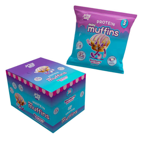 AP Prime Bites Keto GF Mini Protein Muffins (BOX OF 12 PACKS of 3 mini muffins) — Blueberry