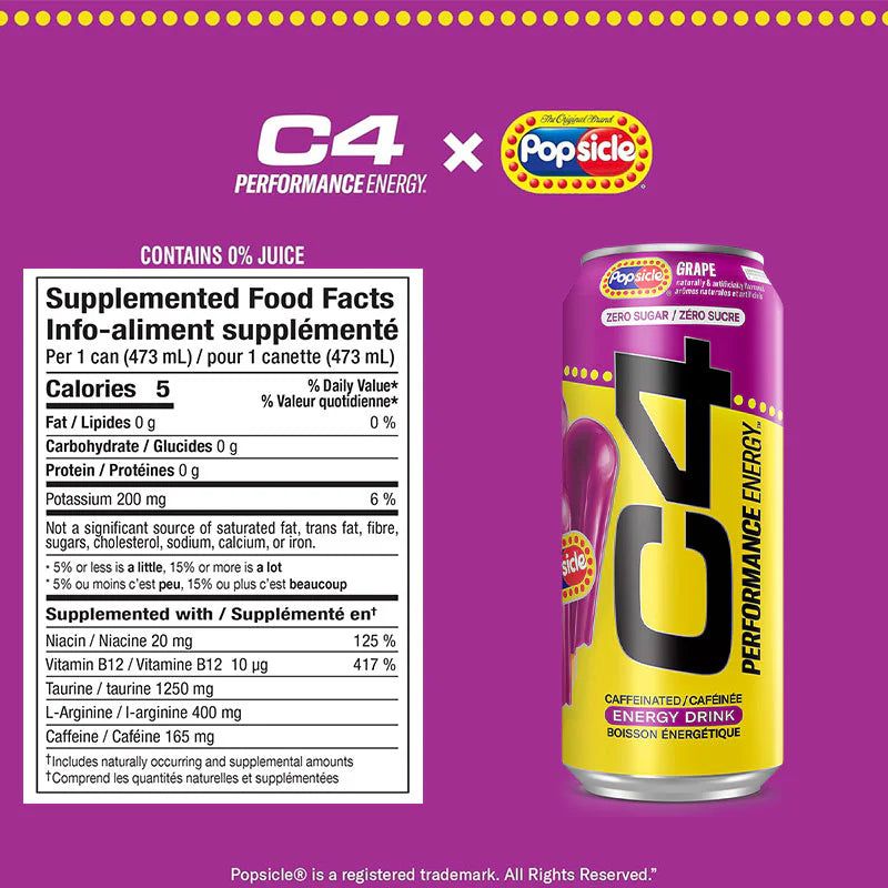 C4 Original Energy Drink Can | Carbonated Pre-Workout Drink Canada & USA Versions (1 can) Popsicle Hawaiian Pineapple (USA) -