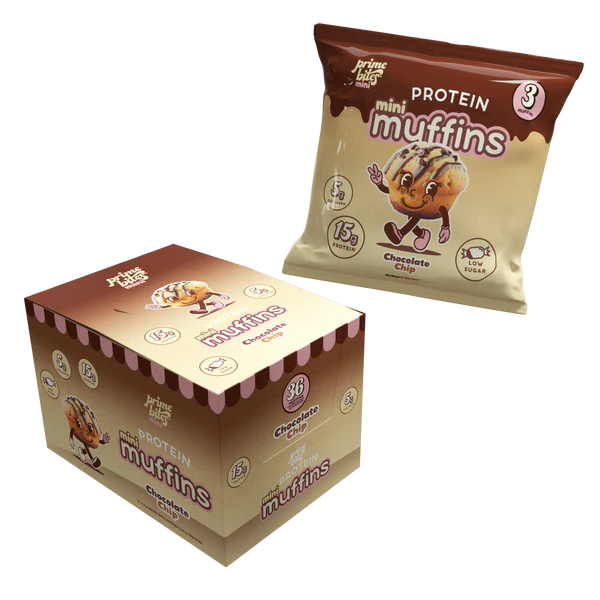 AP Prime Bites Keto GF Mini Protein Muffins (BOX OF 12 PACKS of 3 mini muffins) — Chocolate Chip