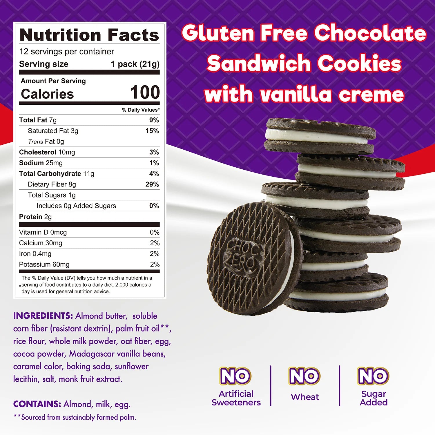 ChocZero Dunkies Sandwich Cookies - Keto GF "Oreos" (1 box of 24 cookies)