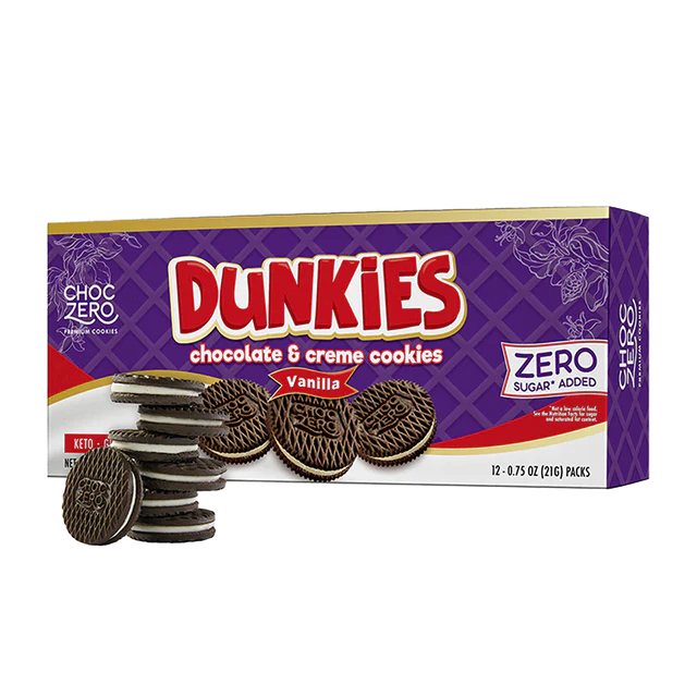 ChocZero Dunkies Sandwich Cookies - Keto GF "Oreos" (1 box of 24 cookies)