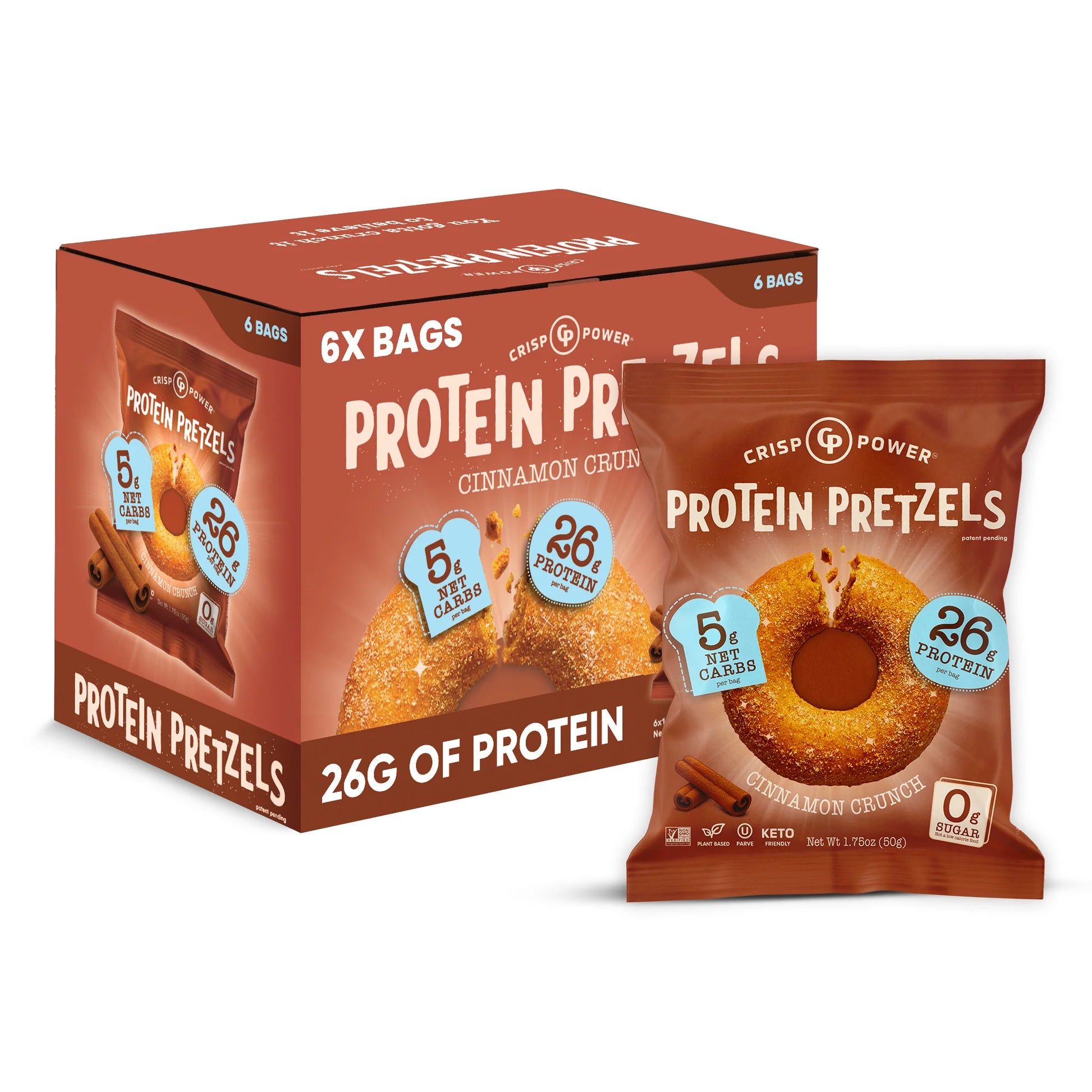 Crisp Power High Protein Keto Vegan Pretzels (BOX of 6)