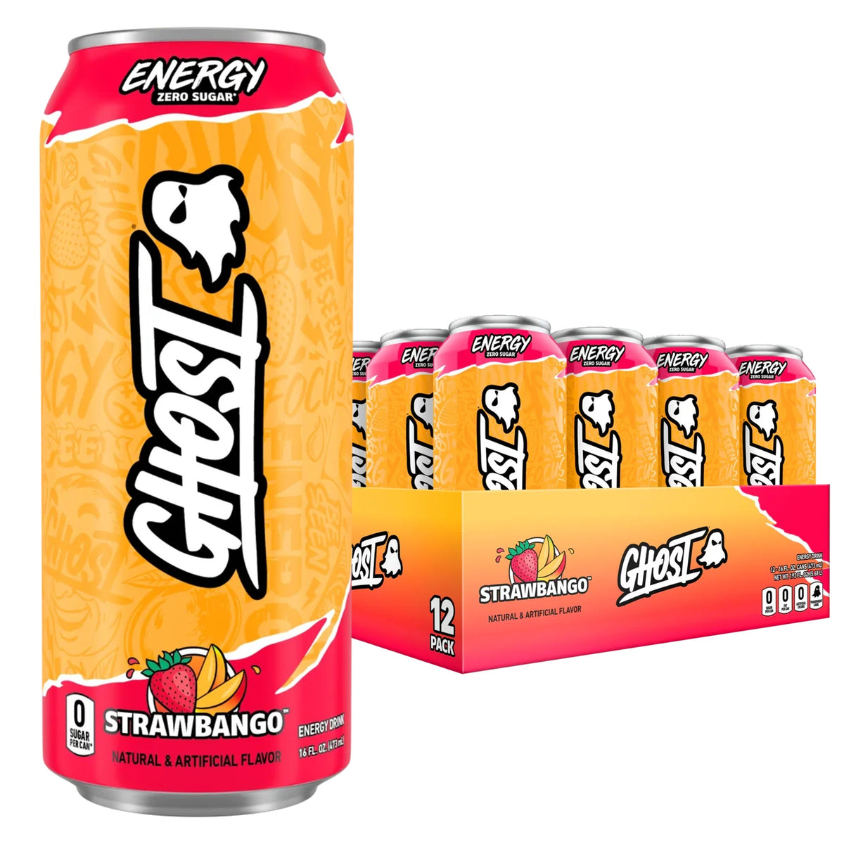 GHOST Energy Canada case of 12 — Strawbango can with 12-pack tray