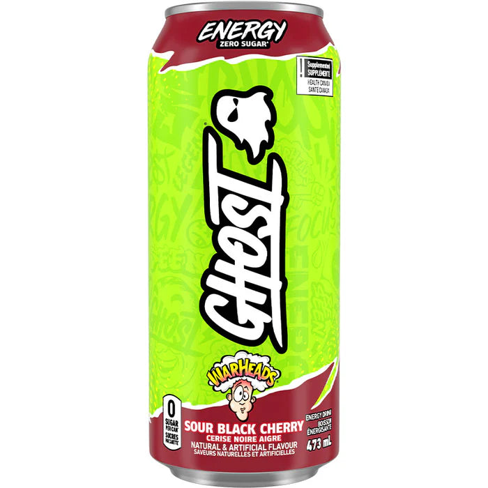 GHOST Energy Drink Canada (1 can) — Warheads Sour Black Cherry front