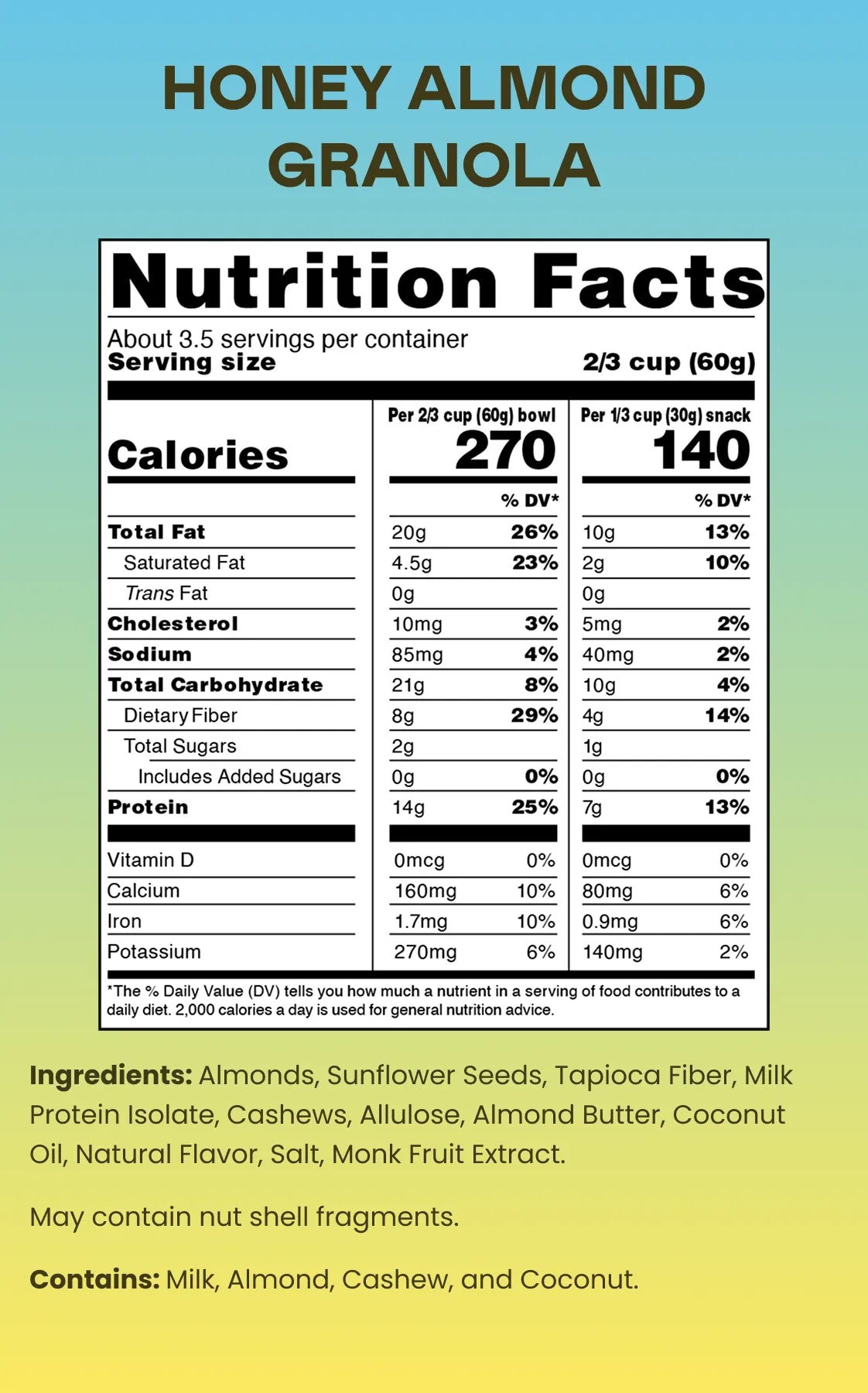 Magic Spoon Keto Protein Granola Nutrition Facts panel — 14g protein, 8g fiber