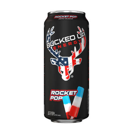 Bucked Up Energy Drink — Rocket Pop front of can, 16 fl oz, zero sugar