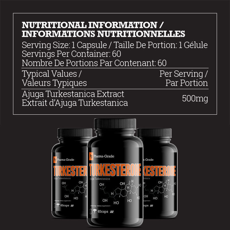 Pharma-Grade Natural Turkesterone Plant Extract 500mg Supplement Facts label