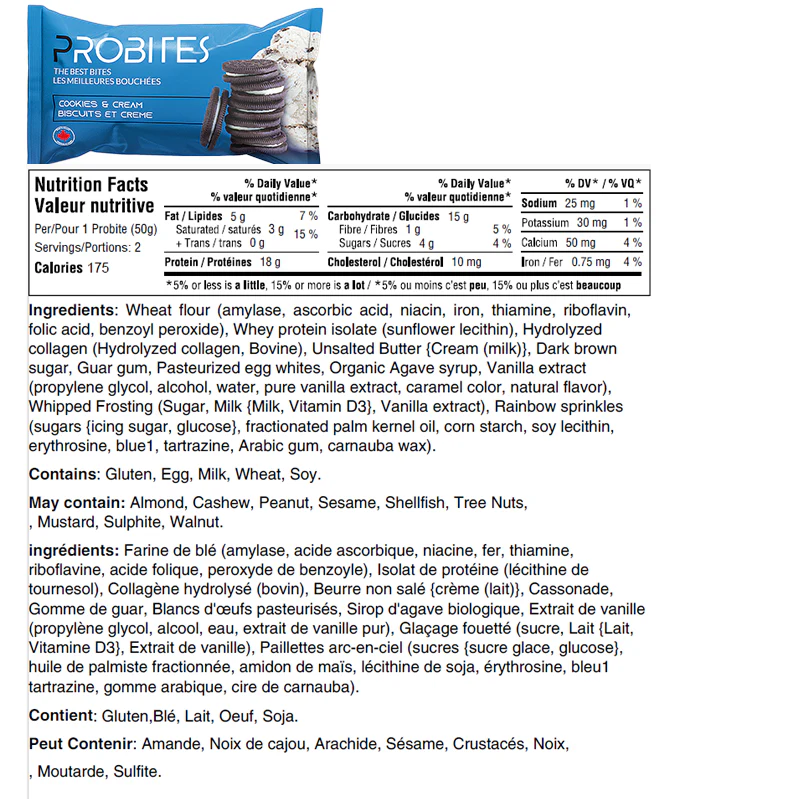 ProBites Protein Balls (1 pack of 2 bites) nutrition facts panel