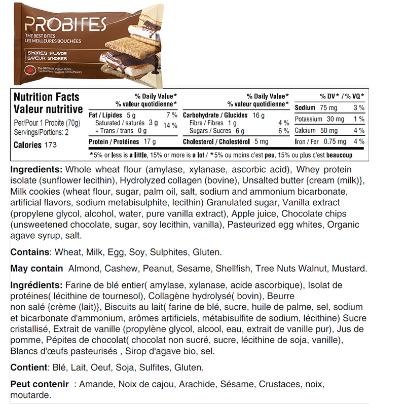 ProBites Protein Balls (1 pack of 2 bites) nutrition facts panel