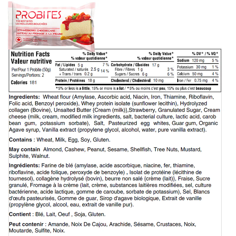 ProBites Protein Balls (1 pack of 2 bites) nutrition facts panel