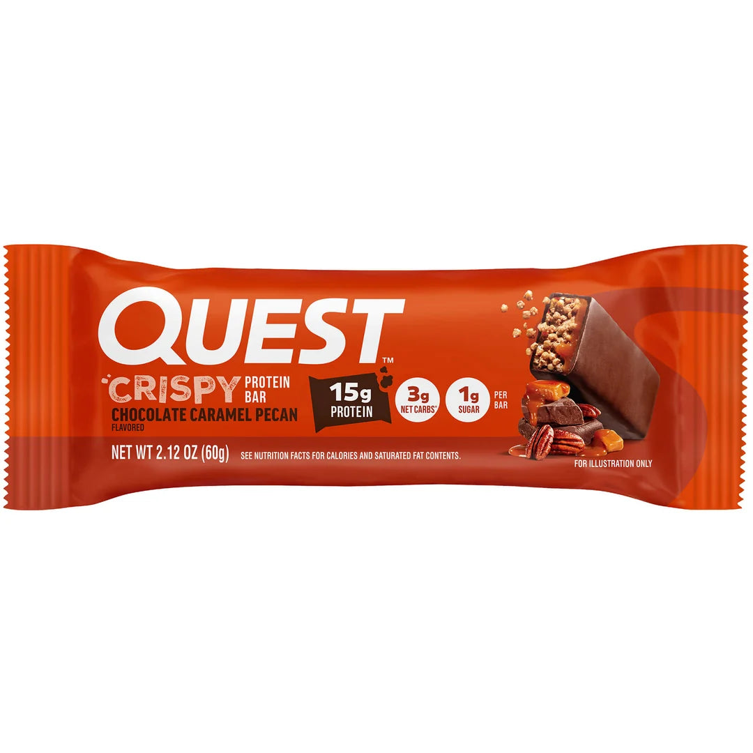 Quest Nutrition Hero Crispy Protein Bar (1 bar), Chocolate Caramel Pecan flavour, retail bar