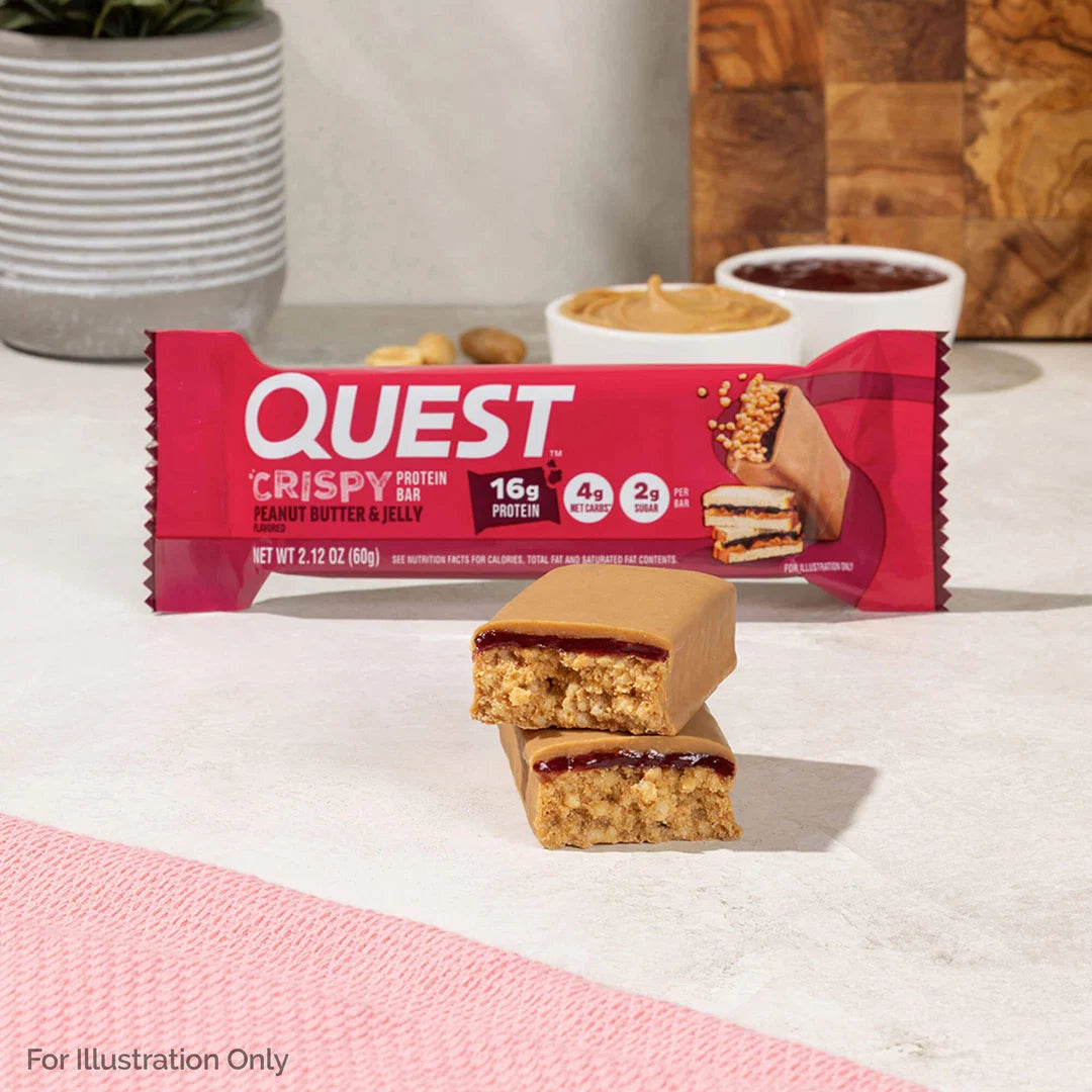 Quest Nutrition Hero Crispy Protein Bar, Peanut Butter & Jelly flavour, crispy candy-style high-protein bar